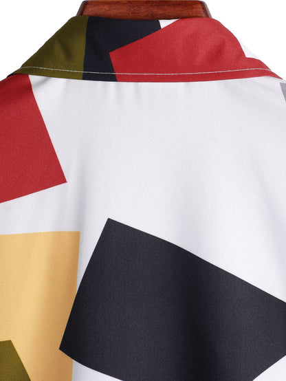 Geometric Color Block Print Button Up Shirt